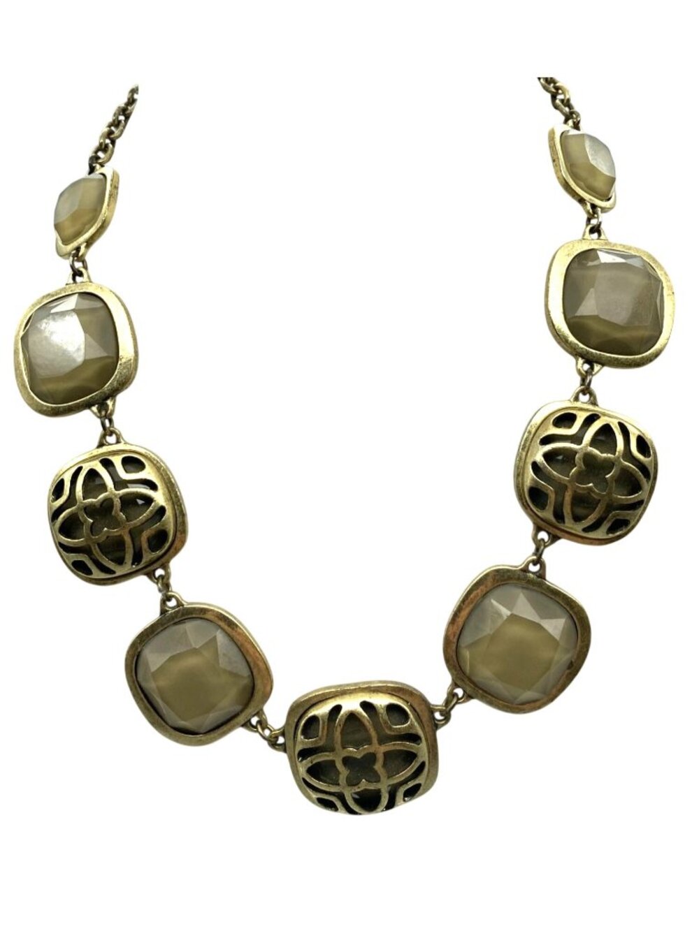 Vintage Jewel Kade Lotus Necklace, Gold Tone and Chic Green Bib